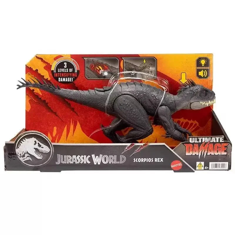 Jurassic World Scorpios Rex Dinosaur Action Figure with Sound Effect Ultimate Damage Anime Mode Toy for Boys Birthday Gift