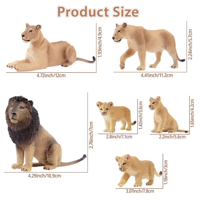 6Pcs Simulation Lion Wildlife Animal Model Toy Mini Large Giraffes Figures Dolls Action Figurines Toys for Children Set Gift