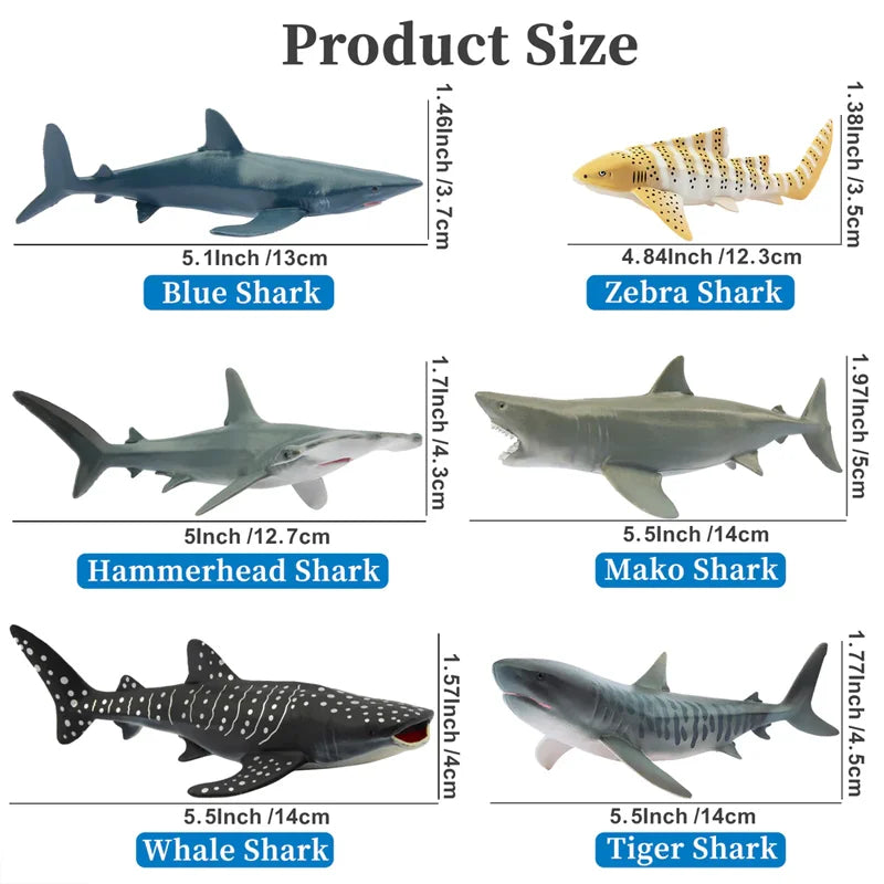 6PCS Simulation Shark Ocean Animal Model Toy Mini  Sharks Figures Dolls Action Figurines Toys For Children  set Gift