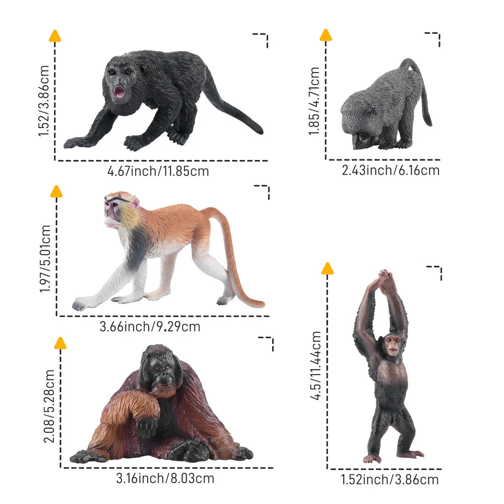 Toymany Simulation Monkeys & Apes Primate Animal Model Toy Mini Figures Dolls Action Figurines Toys Children Gift Cake Decor